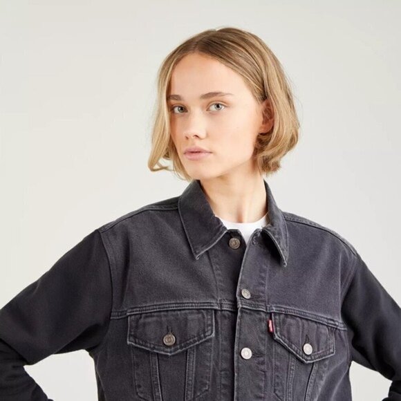 NWT Levi's Ex Boyfriend Hybrid Black Cropped Trucker Jacket Size Medium Large - Picture 5 of 5